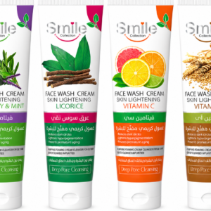 Smile Collection face wash cream tubes — rosemary, licorice, vitamin C and vitamin E