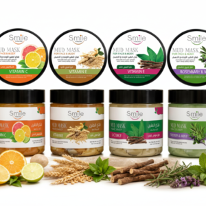 Smile Collection mud mask jars in four natural variants