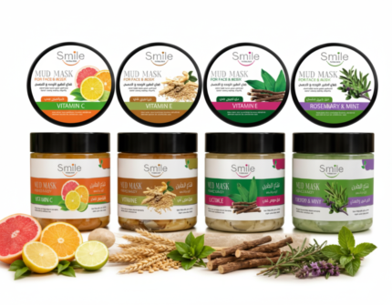 Smile Collection mud mask jars in four natural variants
