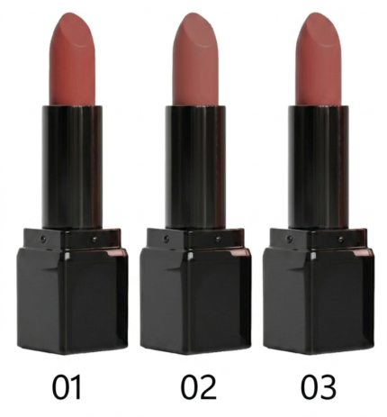 Cream lipstick trio in warm rose shades 01, 02 and 03